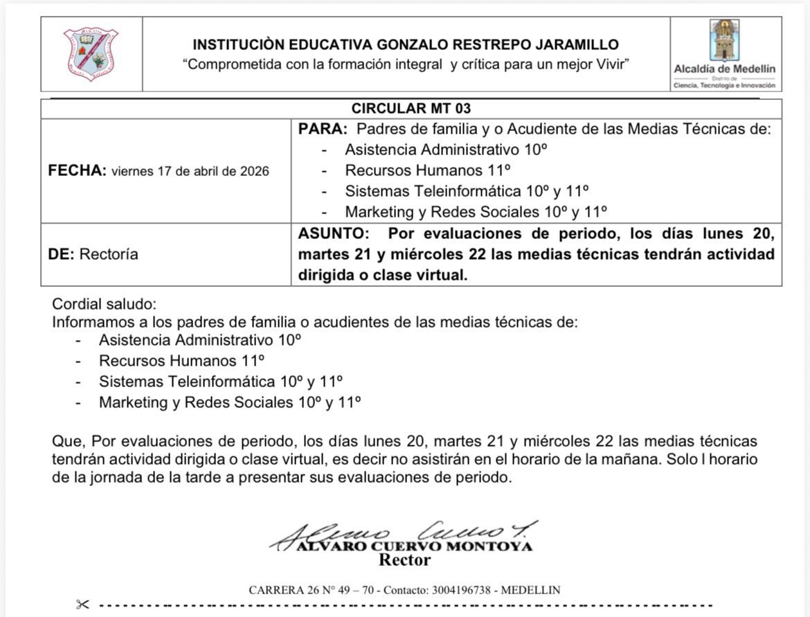 Horario Media técnica 20, 21 y 22 de abril